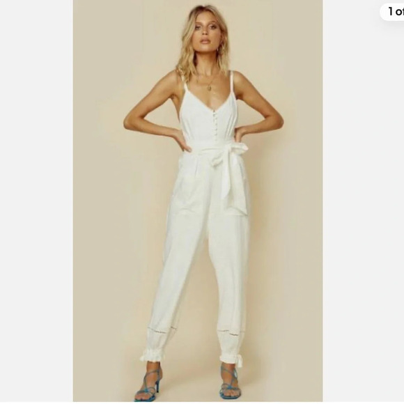 Spell & the Gypsy Milla Strappy Jumpsuit Womens S Off White Linen Jumper - Picture 1 of 8